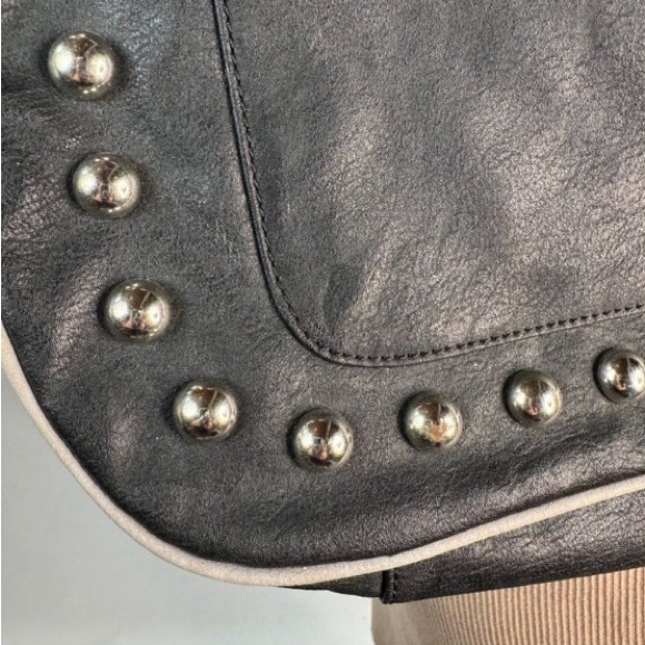 Chocolate Studded and Piped Edge Shoulder Bag OS Black Vegan Leather - Picture 5 of 10